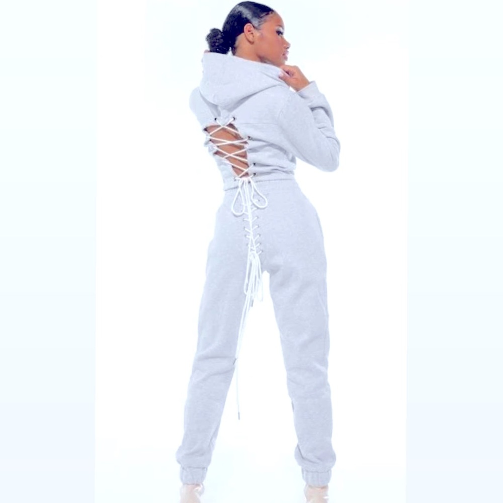 Grey Back Lace Up Sweatsuit SMALL
